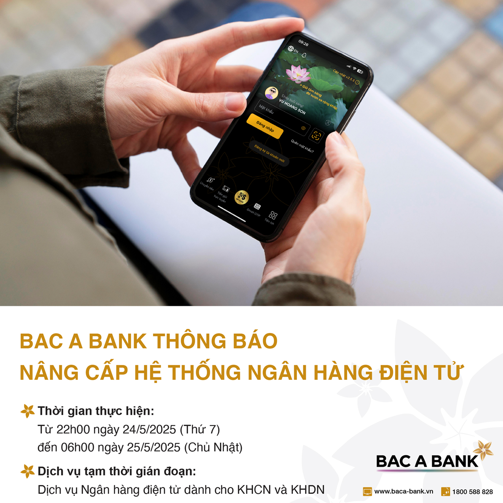 BAC A BANK thông báo nâng cấp hệ thống ngân hàng điện tử