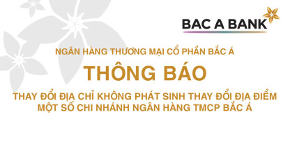 Thay đổi địa chỉ không phát sinh thay đổi địa điểm một số chi nhánh ngân hàng TMCP Bắc Á